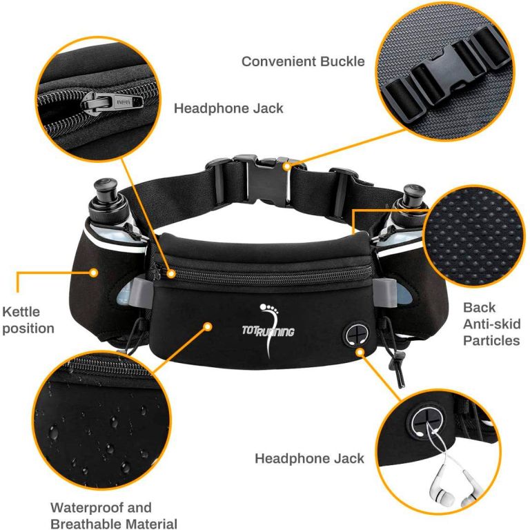 TOTRUNNING Running Belt with Hydration Bottles and Sports Waist Pack